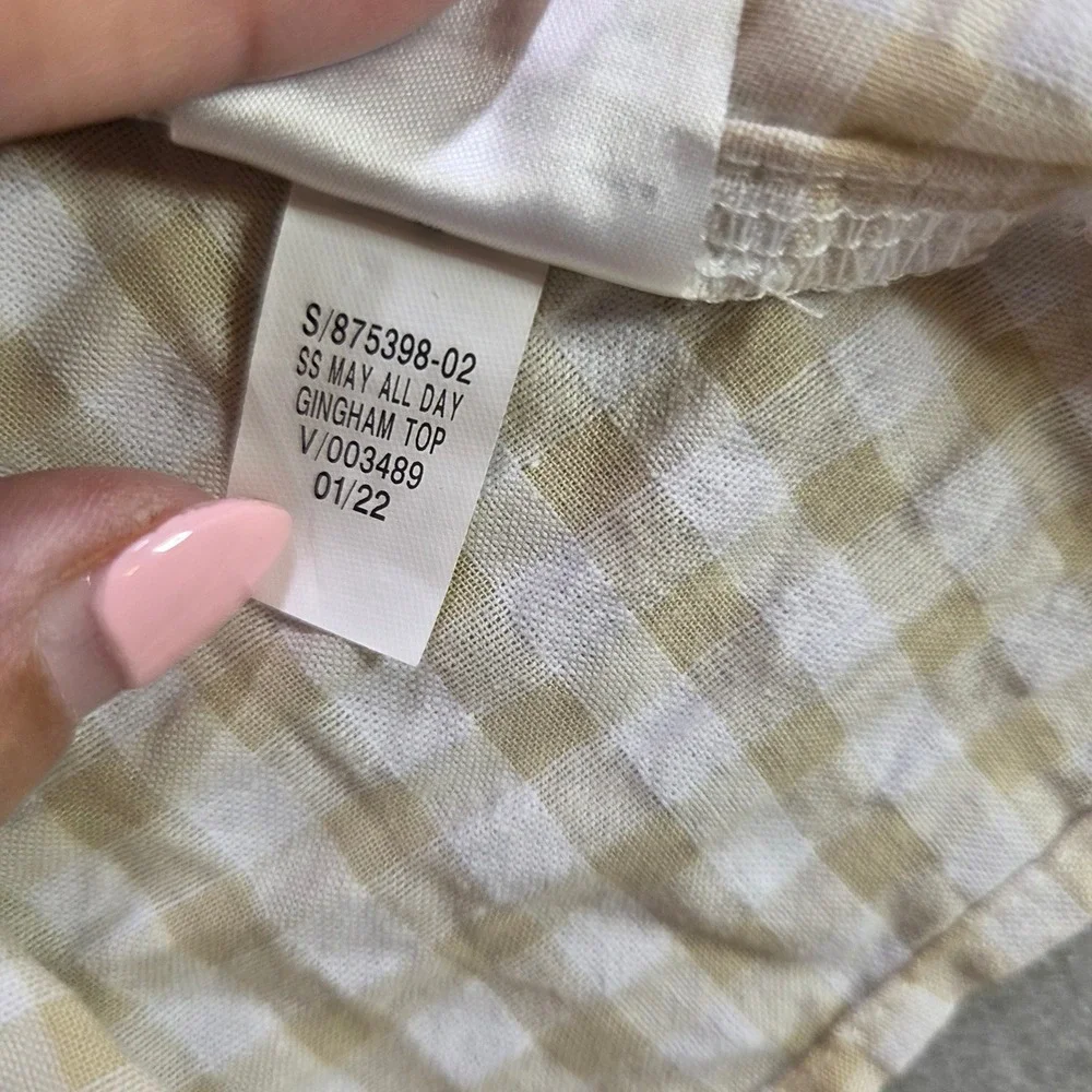 Old Navy Plus Size 4X Tan Gingham Puff Sleeve Babydoll Peplum Top Cottagecore